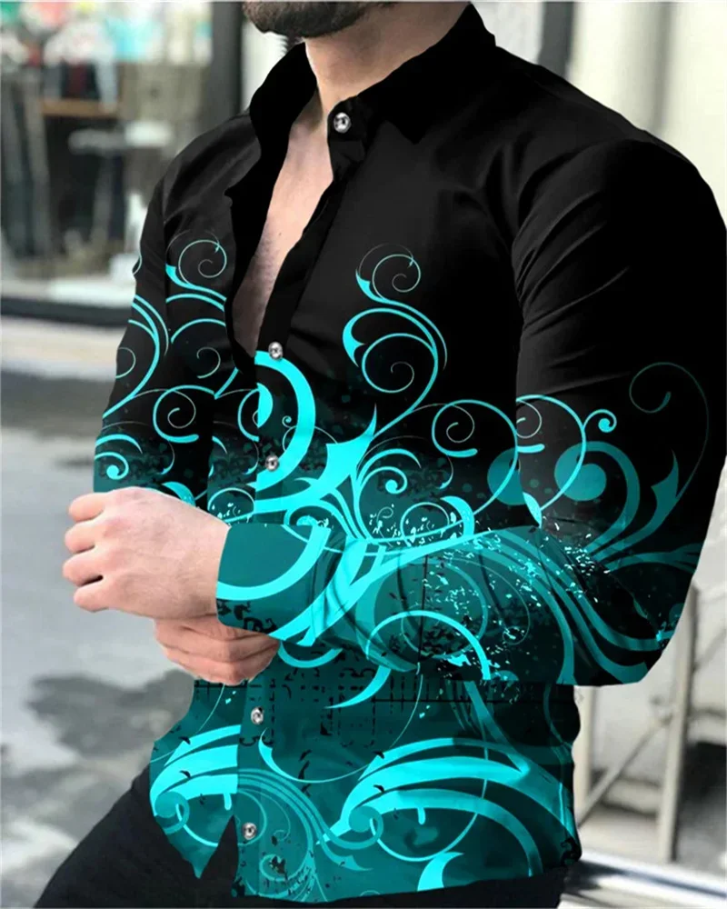 2024 Men\'s Party Fashion Long Sleeve Shirt 3D Printed Lion HD Animal Print Lapel Button-Down Shirt S-6XL Men\'s Top