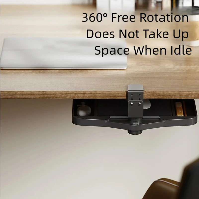 Clamp on Desk Organizer Convenient Easy to Install 360° Rotating Under Desk Mouse Tray for Dorm Home Bedroom Office Workplace