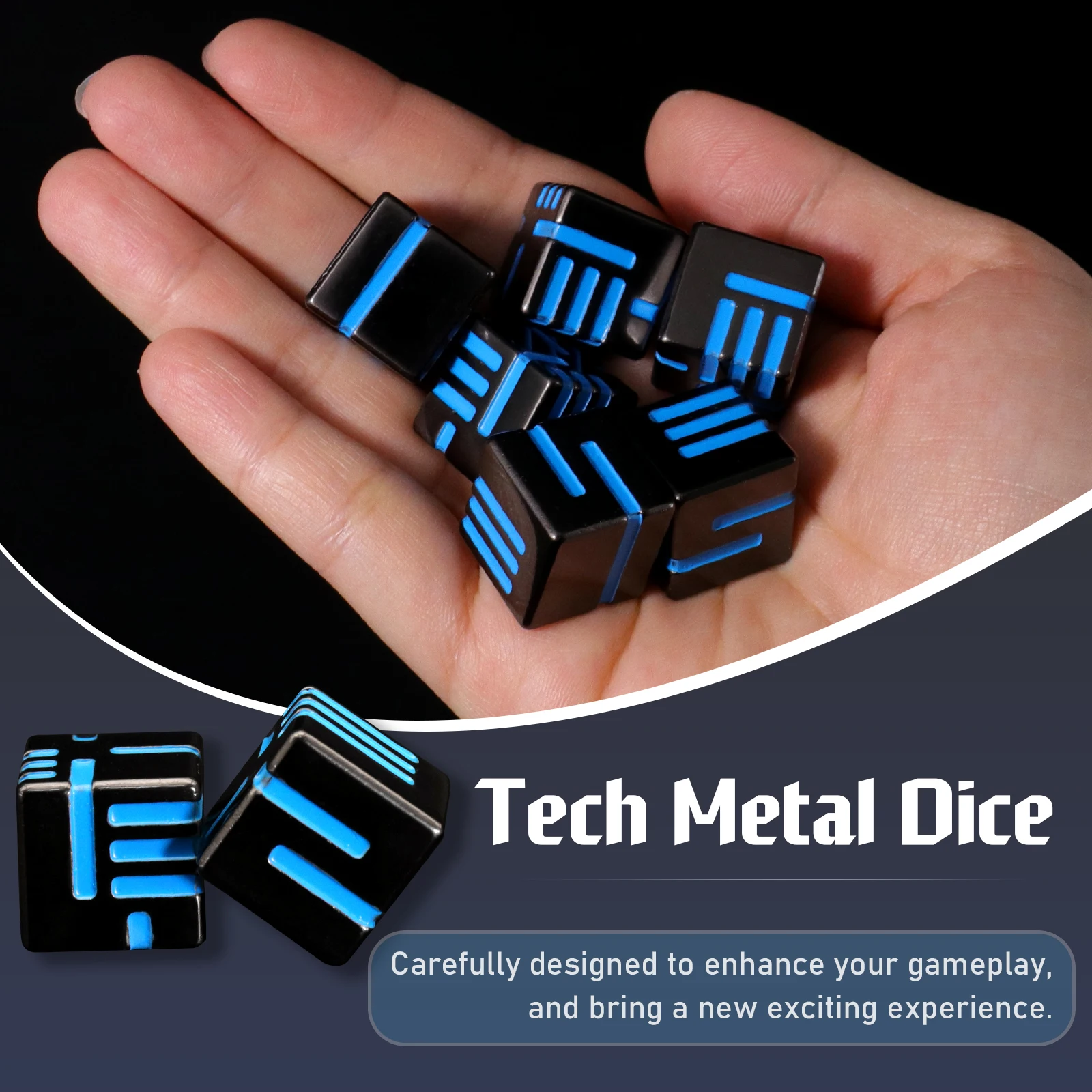 Technology Metal Dice, DND Dice Set 15mm D6 Dice, Game Newly Designed Concept Dice for Tabletop Games(Gun Blue)