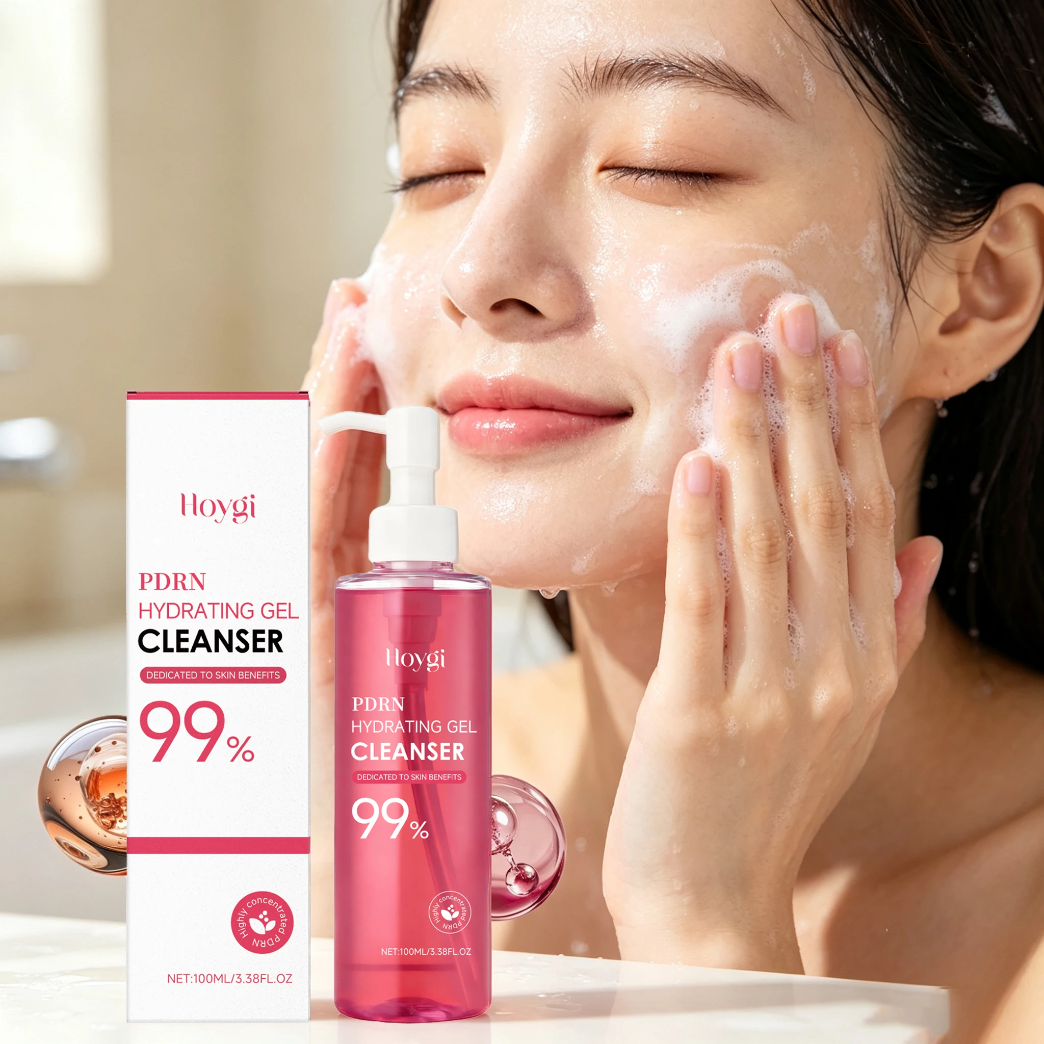 100ML Hydrating Facial Cleaner Gel Rich Bubble Gentle Cleaning Pores Remove Dead Skin Improve Smoothness Non-tight Oil Control Facial Cleaner for All Skin Types