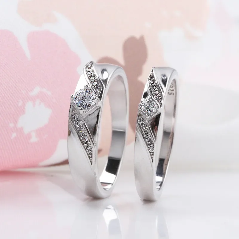 Buyee 925 Sterling Silver Couples Ring Sets White Zircon Simple Ring Finger for Woman Men Fashion Wedding Fine Jewelry Circle — zdjęcie 2