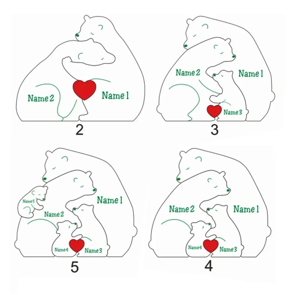 Puzzle rodzinne niedźwiedzie DIY ozdoby drewniane ozdoby rodzinne zwierzęta darmowe grawerowanie nazwa własna prezent urodzinowy dla matki dekoracja