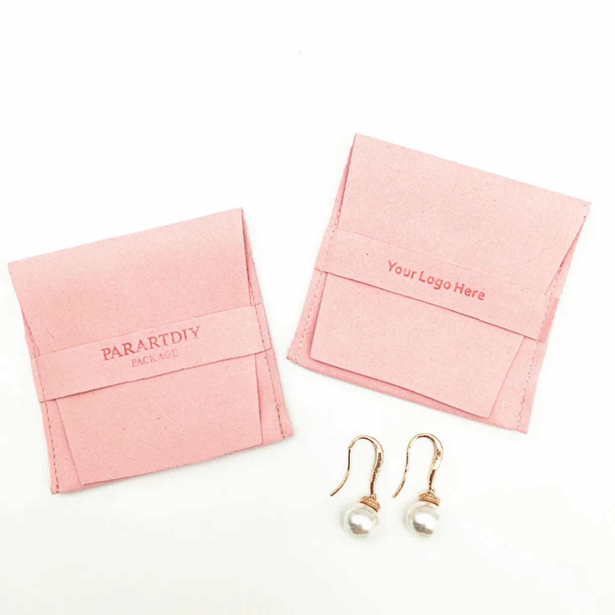 

50pcs pink mini personalized jewelry bag custom logo earring bag microfiber brooch bag chic small necklace bag