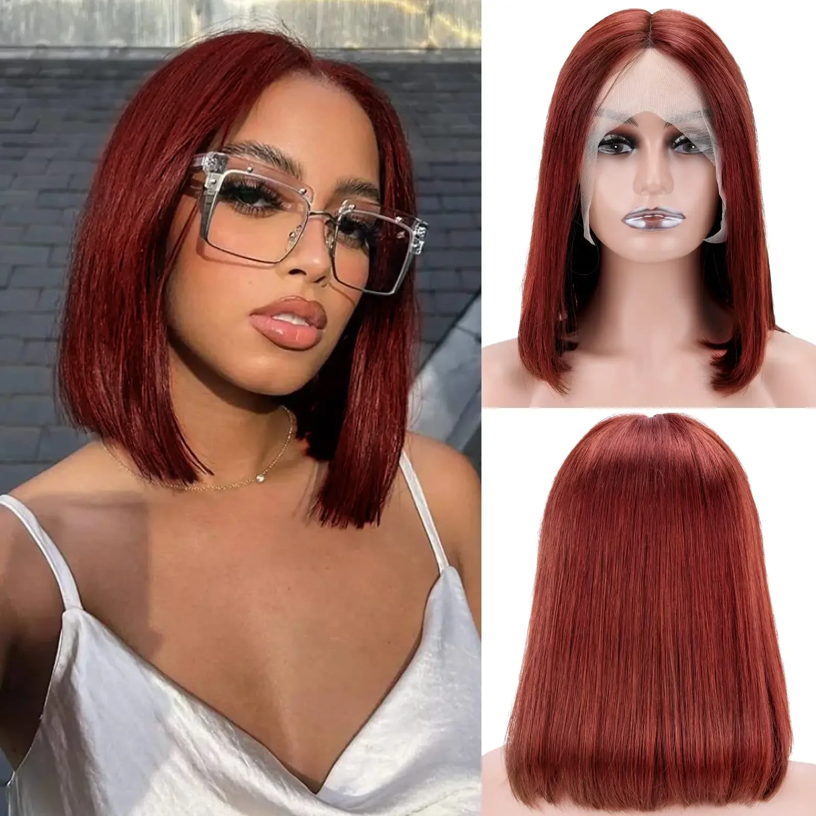 Wigs Human Hair Glueless13x4 Lace Front Wigs Reddish Brown Human Hair Wig Straight Lace Front Wigs 12inch For Women