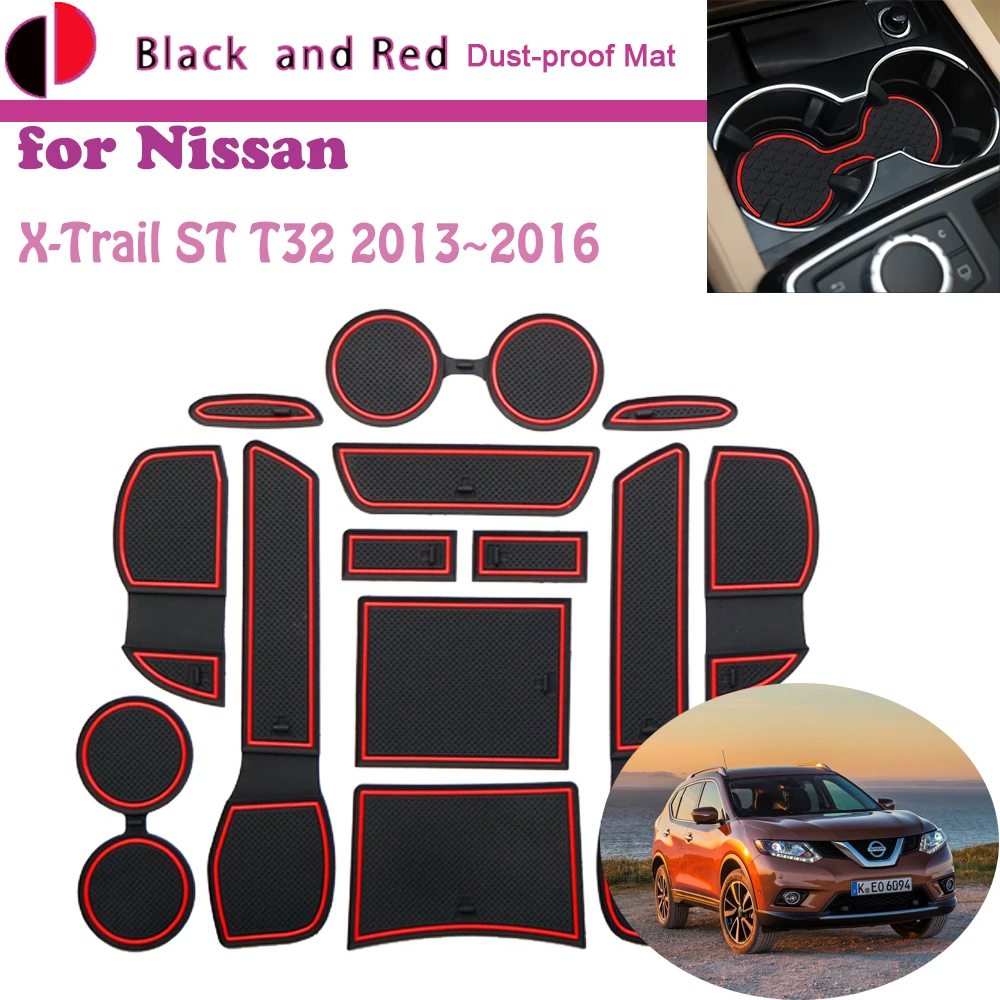 Rubber Door Groove Mat for Nissan X-Trail T32 Rogue X Trail 2013~2016 Cushion Gate Storage Slot Coaster Dust-proof Sticke Auto