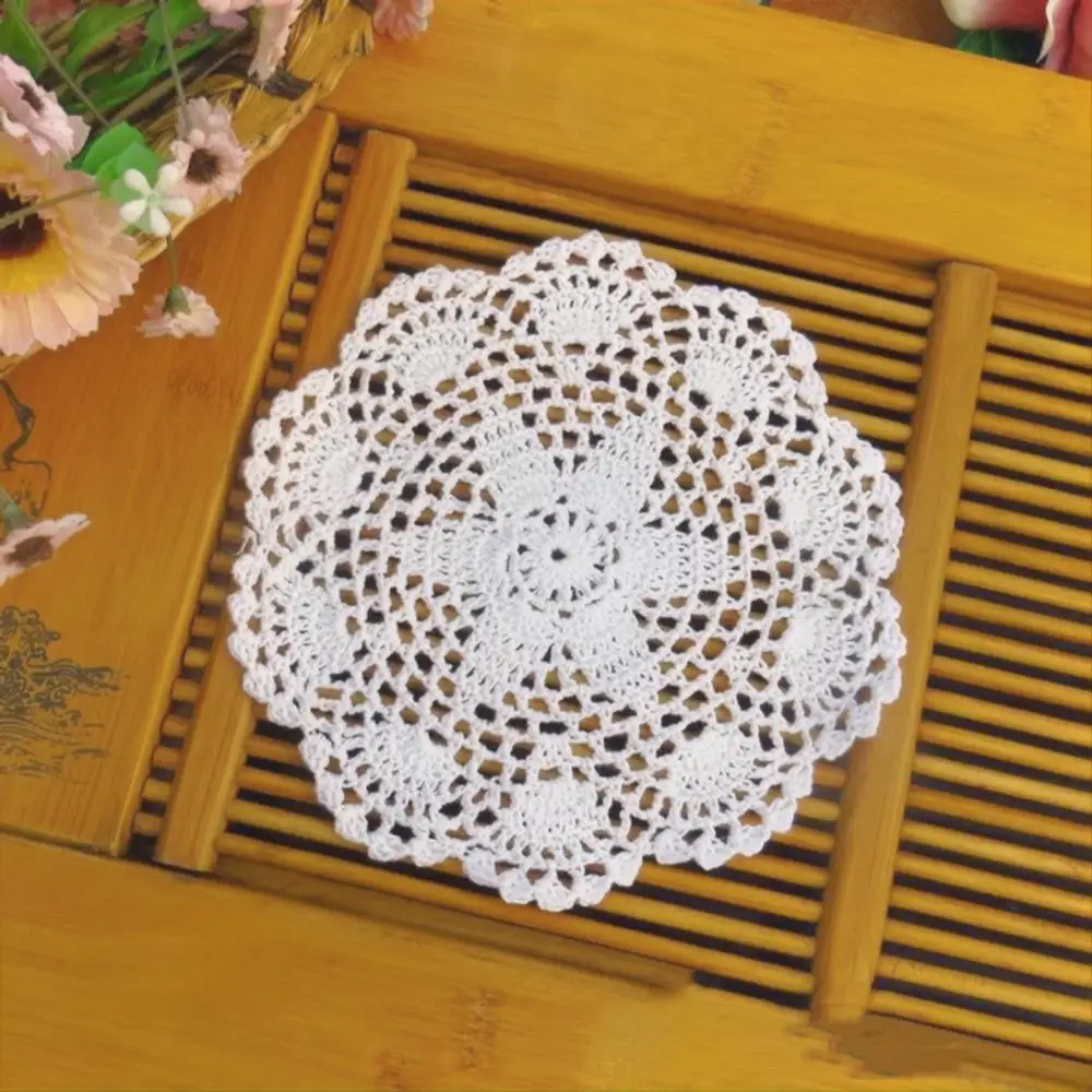 20cm Round Crochet Doilies White Beige Pink Blue Green Purple Lace Coasters Soft Decorative Table Placemats Vintage Home Napkins