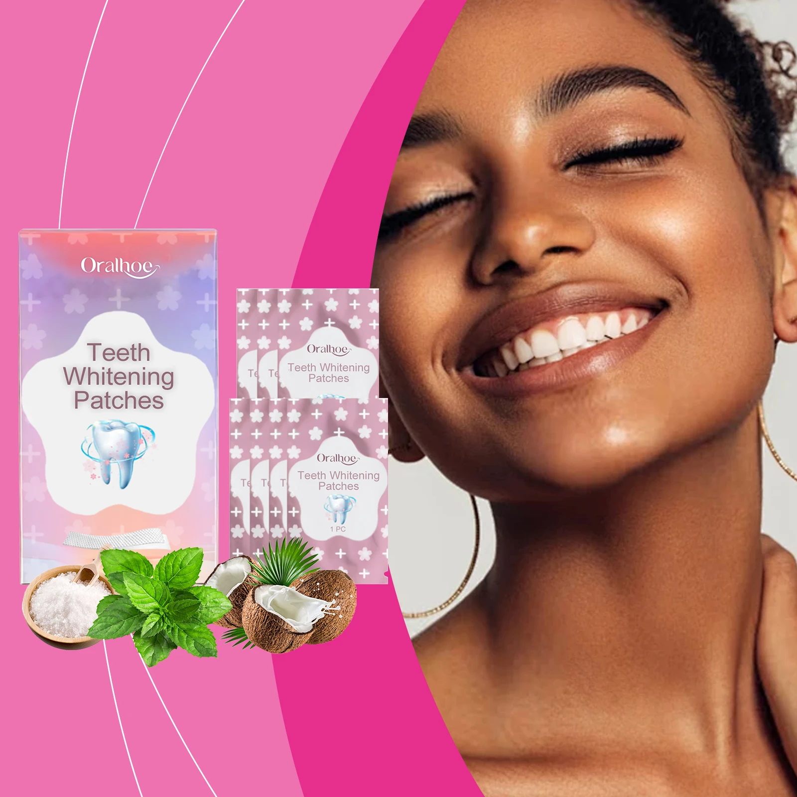 

Oralhoe 7pcs Whitening Teeth Strips Stain Removal Oral Hygiene Care Fresh Breath Mint Scent Brightening Dental Bleaching Strips