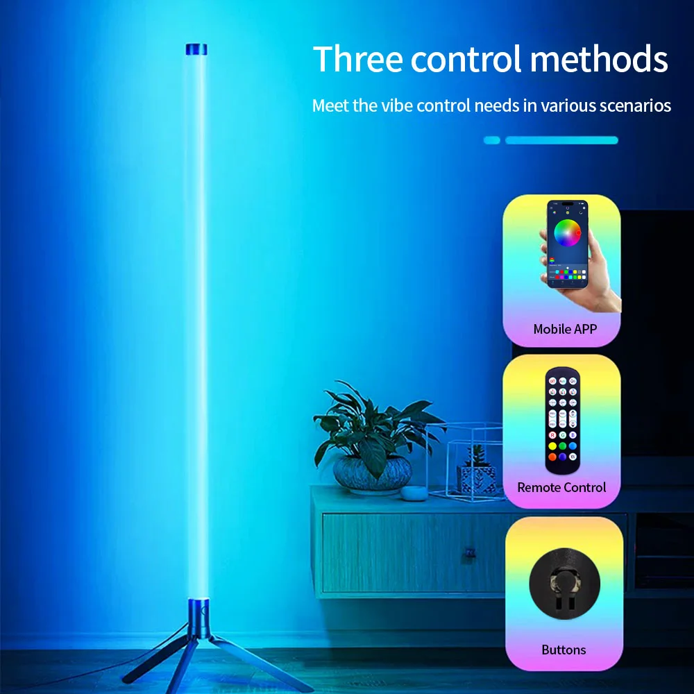 Smarte RGB LED-Stehlampe Moderne Eck-Ambientebeleuchtung mit Fernbedienung, App-Steuerung und Musik-Synchronisation für Schlafzimmer, Wohnzimmer und Büro