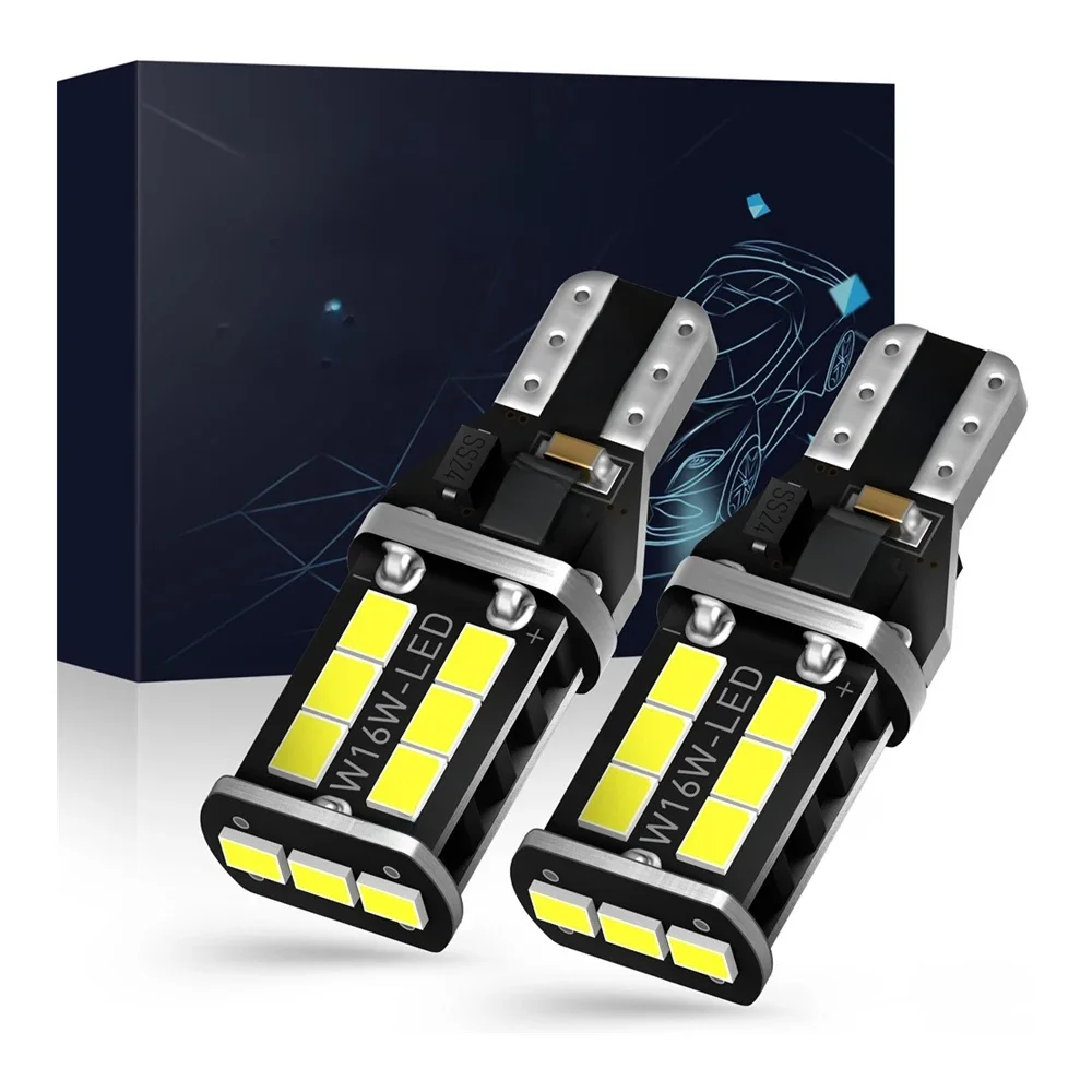 AUXITO 2Pcs 1000LM W16W LED Canbus NO OBC Error 2835 15SMD T15 LED Lamp Back UP Reverse Car Lights 6500K Xenon White 12V — zdjęcie 2