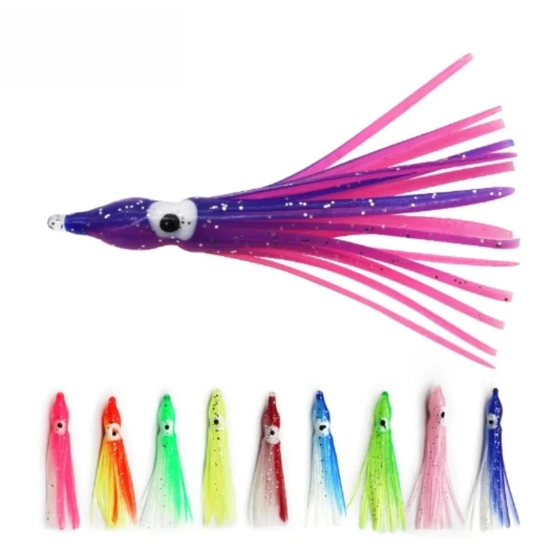 5 pièces/sac 5-12cm 20 couleurs lueur calmar pour leurre de pêche crochets en caoutchouc souple poulpe calmar jupe appât eau de mer pour bar thon