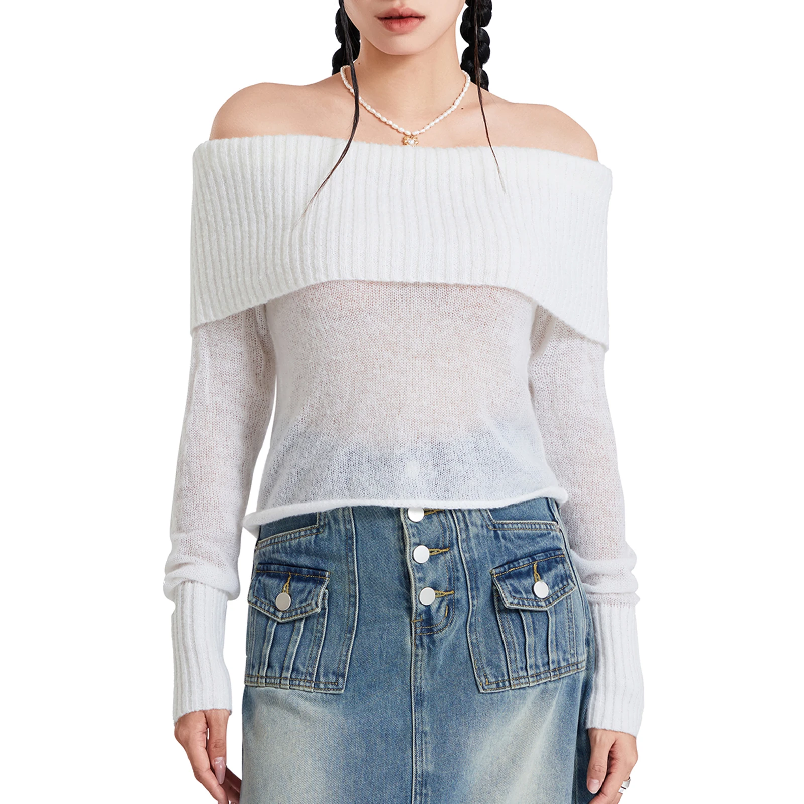 Women Knit Crop Tops Fashion Streetwear Off Shoulder Patchwork Hollowed Pullovers Fall Female Long Sleeve Backless Slim Sweater