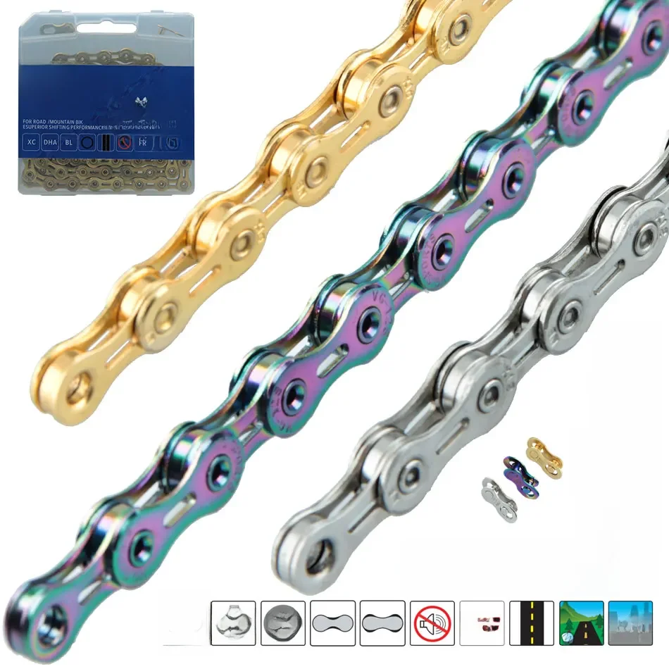 AliExpress nfox NFOX Mountain Road Bicycle Bike Chain X 8 9 10 11 12 24 30 33 Speed EL Half Hollow SL Ultra Light Links MTB Racing Gold Silver