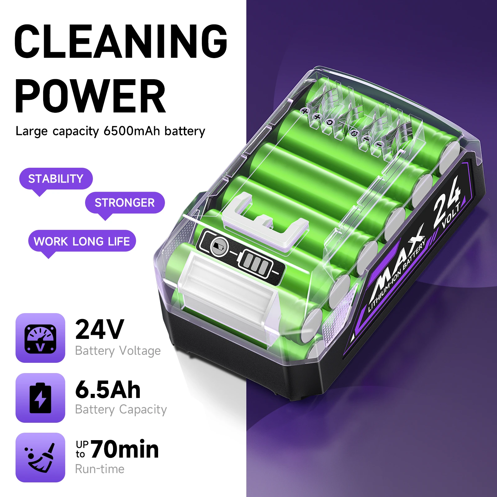 PALO 24V 6500mAh Li-Ion Replacement Battery Pack For Bissell CleanView XR BISSELL CleanView XR Pet Vacuum Cleaner Robot Battery