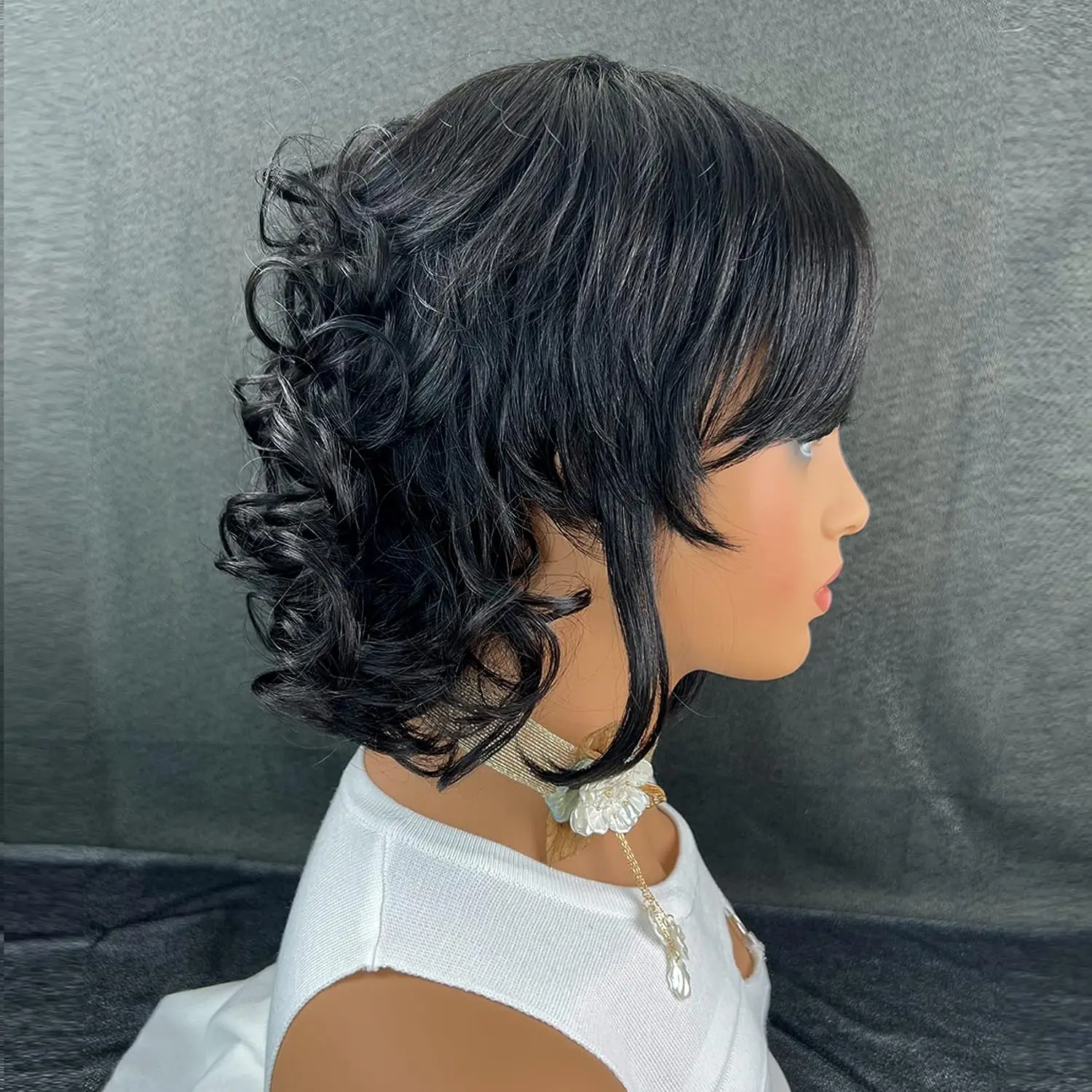 Short Pixie Wigs for Black Women Short Black Curly Pixie Wigs Synthetic Hair Wigs for Black Women Natural Wavy Black Pixie Cut W