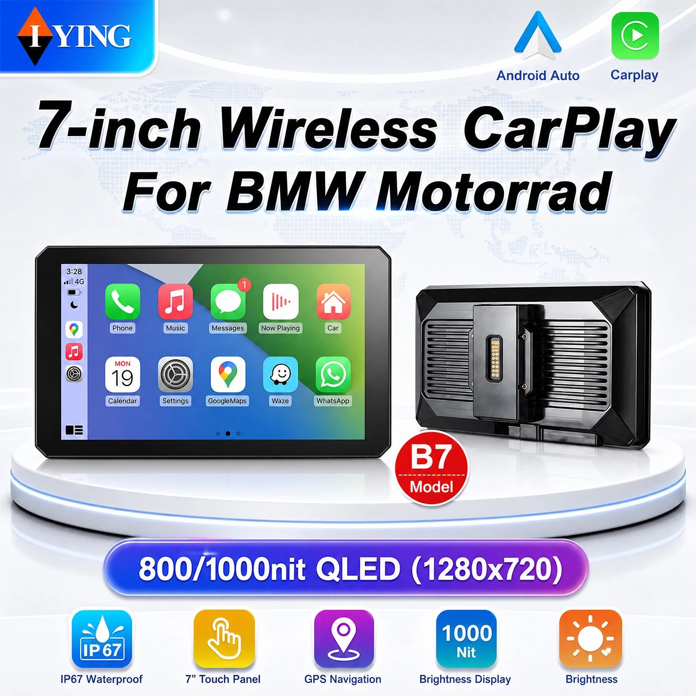 IYING B7 Motorrad Navigationsbildschirm Für BMW R1200GS R1250GS F750GS F850GS Drahtloses CarPlay Android Auto