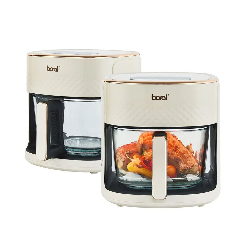 مقلاة هوائية زجاجية 4.5 لتر مقلاة زجاجية لمسة نهائية للطهي حتى 200 درجة شبكة استنائية 5 رجل متحرك