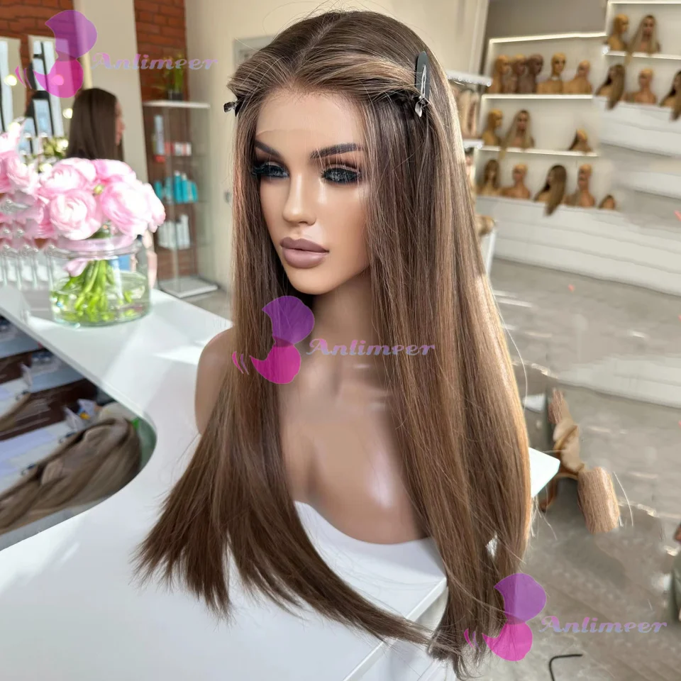 200% Density Medium Brown Silky Straight Human Hair 13x6/360 Full Lace Wigs Remy Brazilian Pre Plucked 5x5 Silk Top Closure Wigs