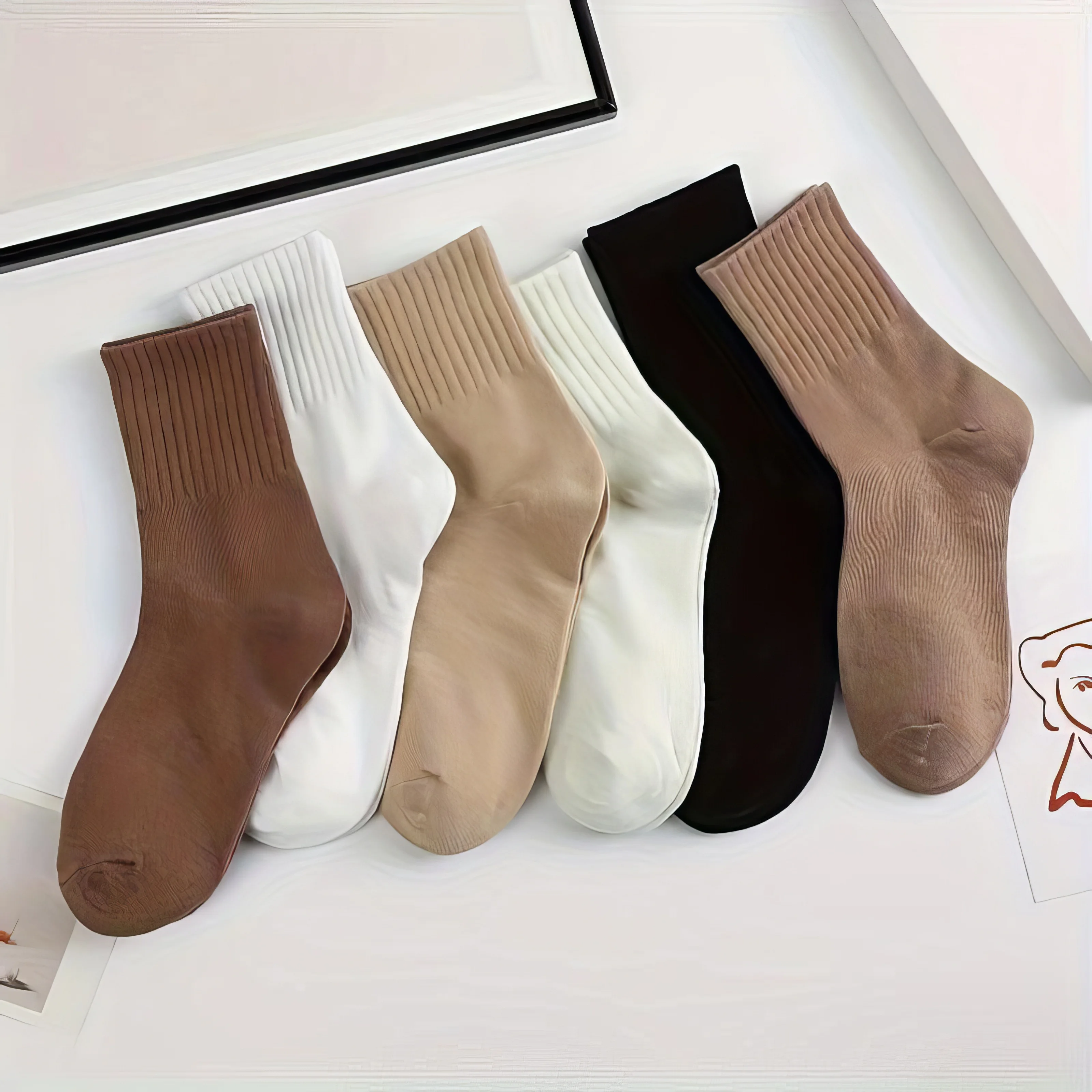 6 Pairs of Anti Odor Quick Drying Khaki Socks, Breathable and Lightweight Elastic Fabric, Suitable for Sports and Fitness
