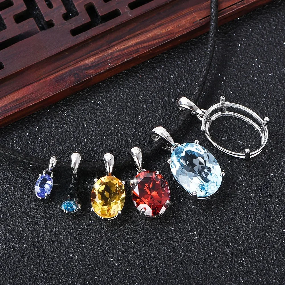 1szt Proste owalne ustawienia ramki z zębami do kamienia szlachetnego CZ Solid 925 Sterling Silver DIY Pendant Charm Tray Multi Sizes Opcjonalnie — zdjęcie 2