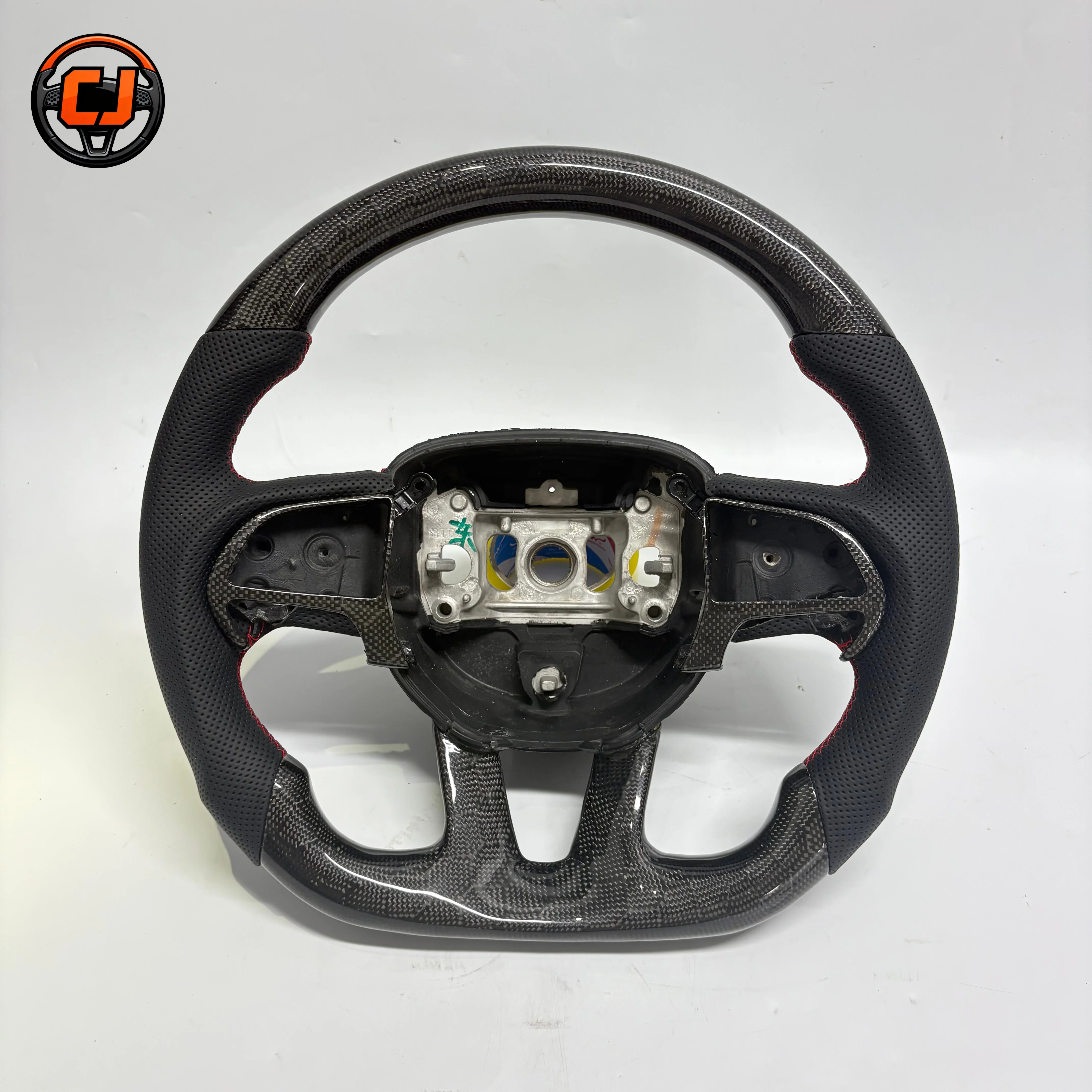 For Dodge Charger Challenger Durango SRT Hellcat RT GT 2015-2023 Carbon Fiber Red Stitch Perforated Leather Steering Wheel