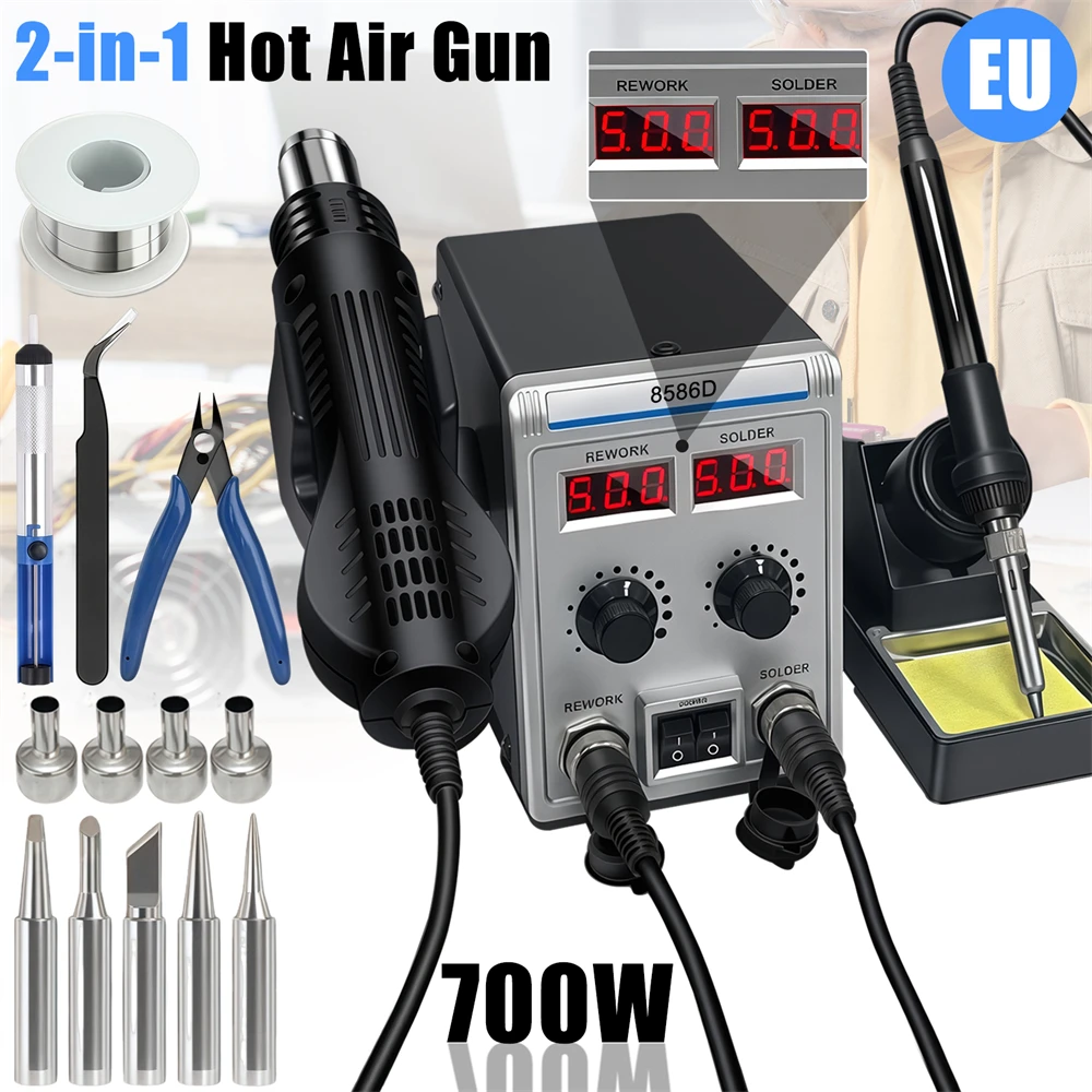 Station de soudage 8586D 2 en 1, pistolet à Air chaud 700W, double affichage numérique LCD, fer à souder électrique, Station de retouche de soudage SMD