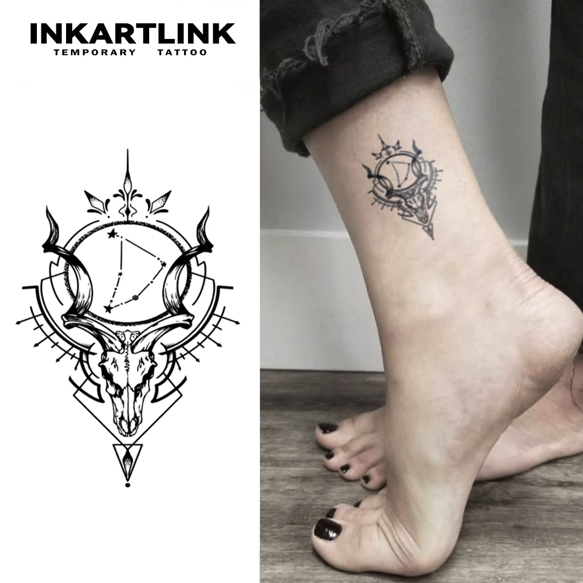 3 pcs Goat skull Temporary Tattoo,Lasts To 15 Days New Technology Magic Waterproof Semi Permanent Sticker.