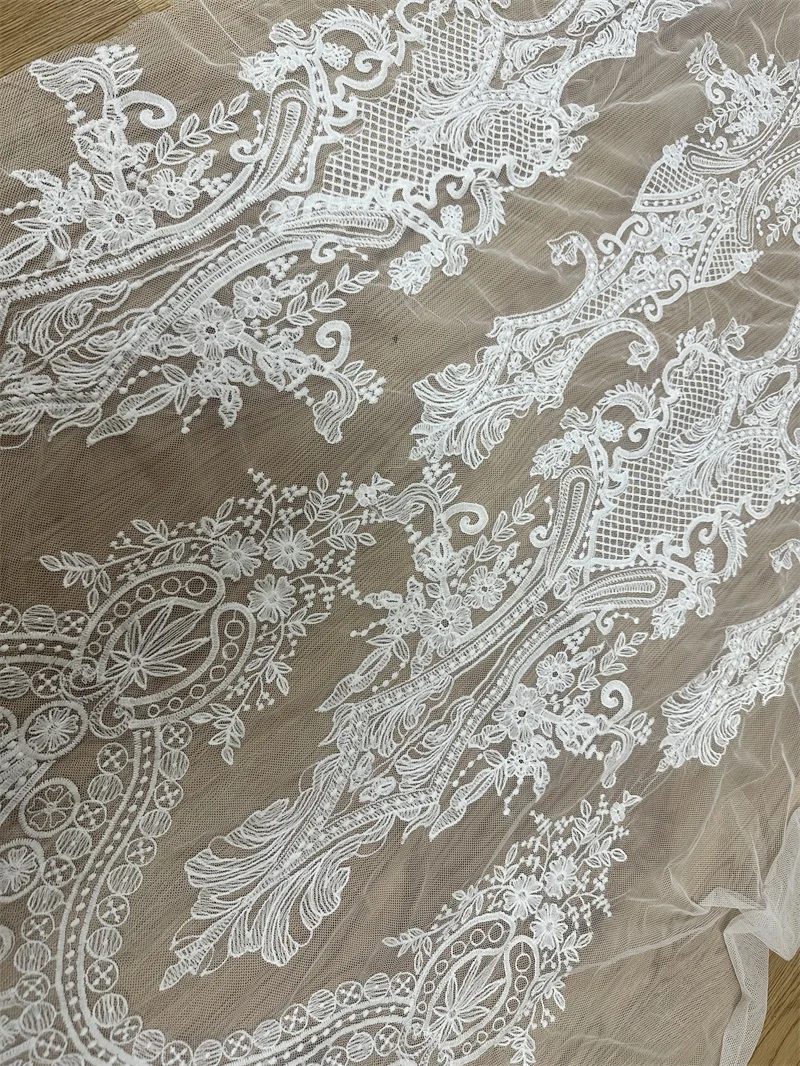 Latest  LFY Off White Good Quality Good Price Unique Special Tulle Embroidery Lace Fabric Wedding Dress Lace Fabric