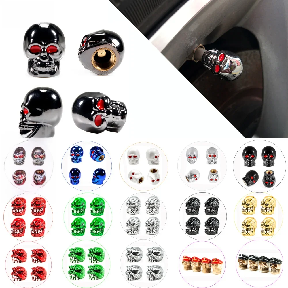 AliExpress AQTQAQ 4Pcs/Set Universal Car Skull Style Antirust Copper Core Motorcycle Bike Car Wheel Valve Stem Caps
