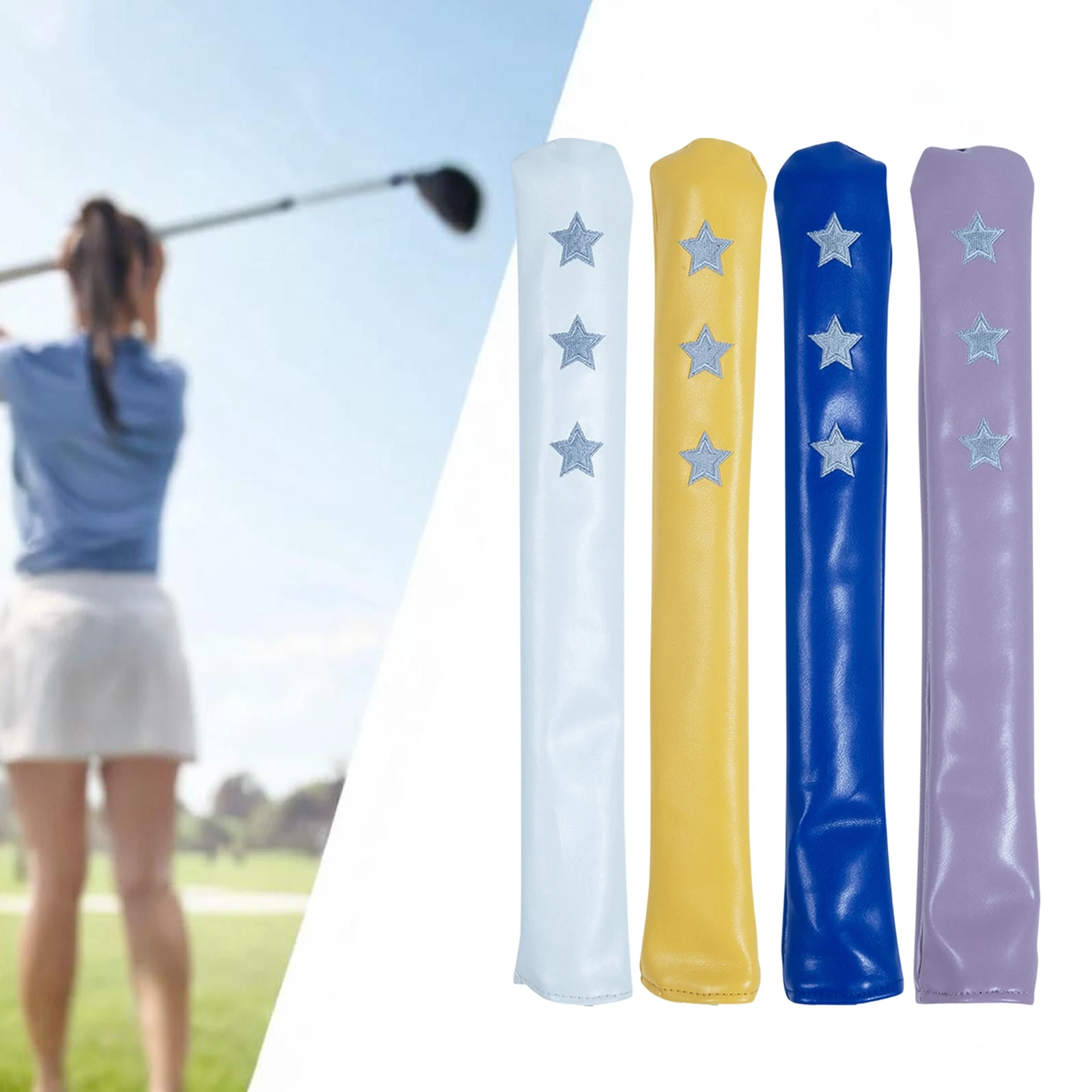 ゴルフアライメントロッドカバー、エイミング練習トレーニング補助具、スイングトレーナーヘッド保護PUレザーゴルフホルダーヘッドカバー