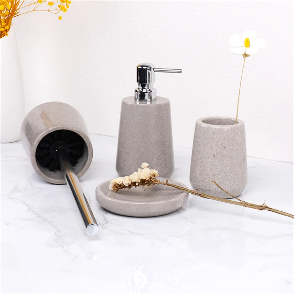 Natural Marble Bathroom Light Luxury Wash Set Bathroom Sink Lotion Bottle Tray Cotton Swab Jar For Hotel Home Bathroom