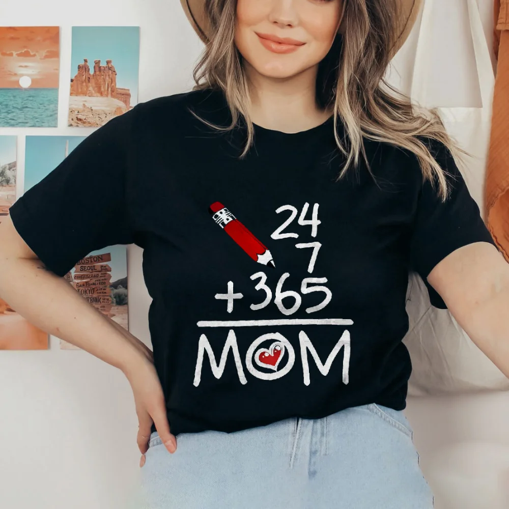 เสื้อยืดแขนสั้นคอลูกเรือวันแม่พิมพ์เสื้อลําลองสําหรับเสื้อนุ่มแฟชั่นฤดูร้อนฤดูใบไม้ผลิเสื้อผ้าสตรี