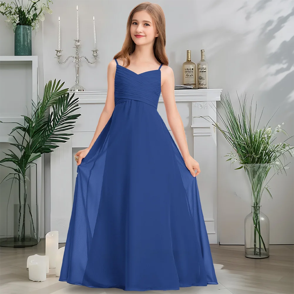 

Luxurious Sweetheart Junior Bridesmaid Dress Royal Plum Flower Girl Dress Floor-Length Chiffon With Cascading Ruffles Wedding