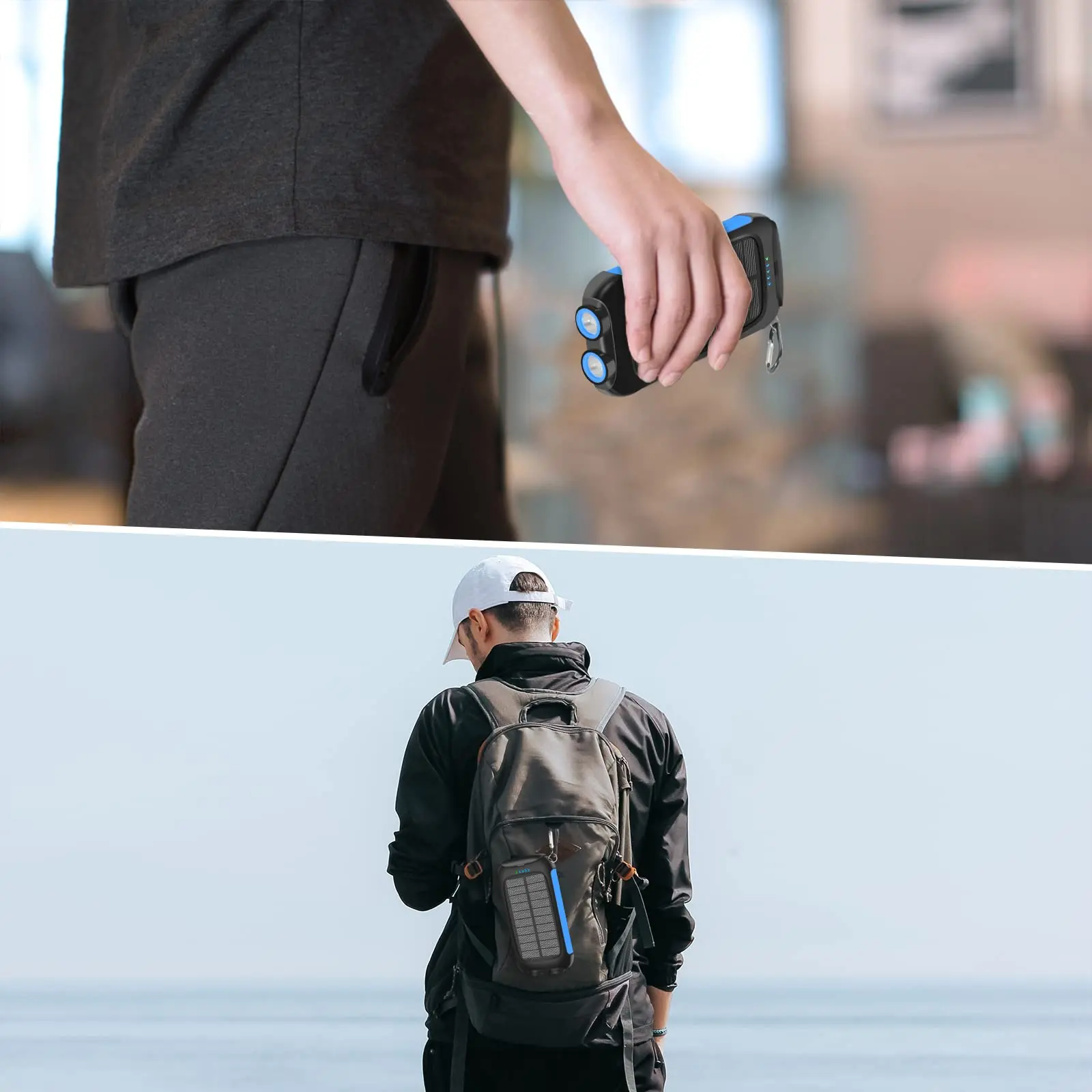 10000mAh 태양 광 보조베터리 휴대용 방수 빠른 충전 캠핑 하이킹 여행을위한 듀얼 USB 야외 충전기 LED 라이트