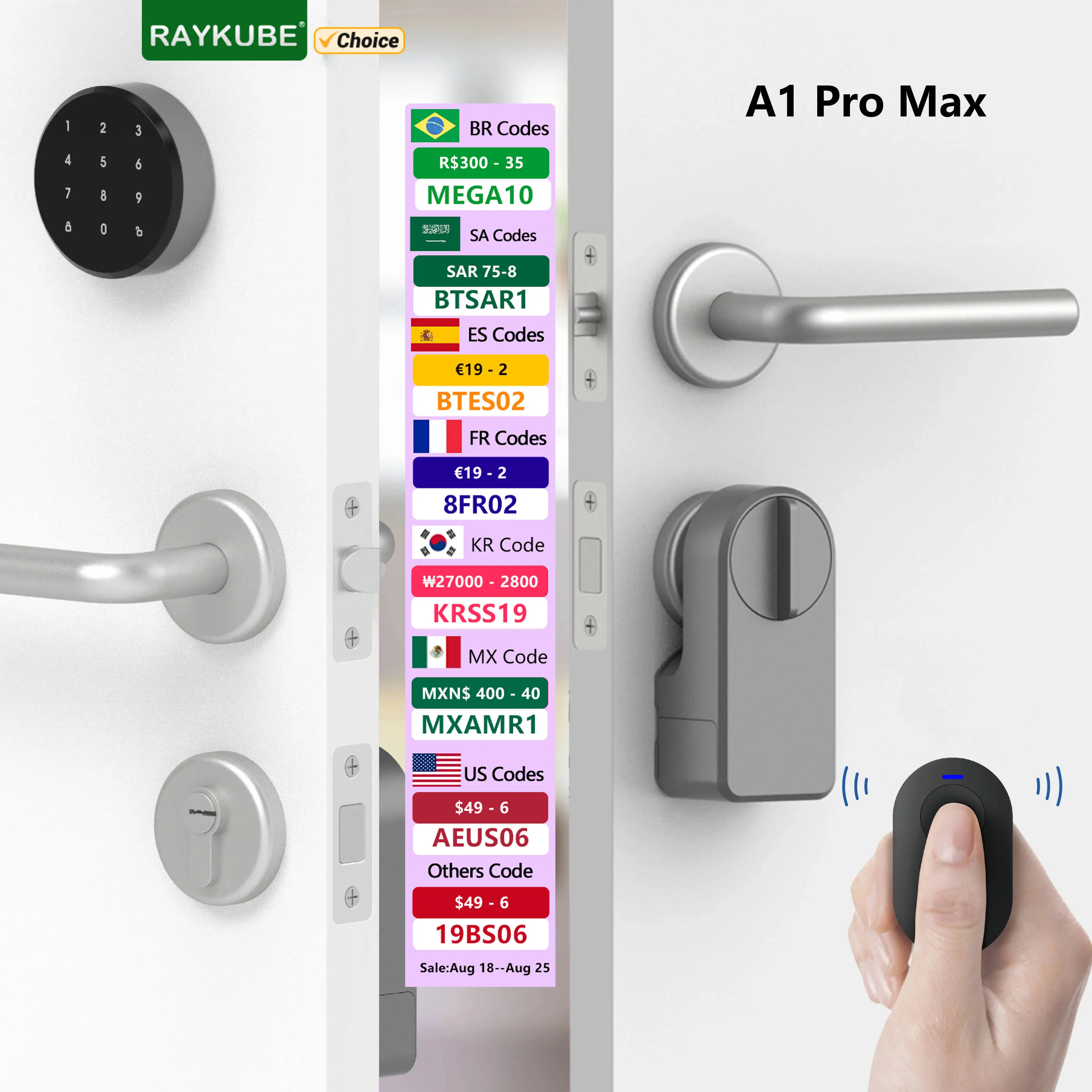 RAYKUBE A1 Pro Max Tuya BEL Smart Electronic Door Lock Set with Fobs/Wireless Keypad/Smart Key Smart Life/Tuya APP Remote Unlock