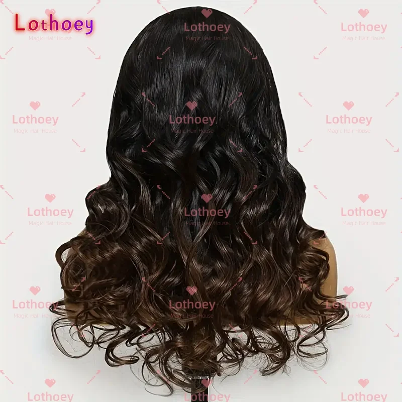 Ombre Brown Body Wave Wig - Glueless Pre Cut Lace Front Human Hair Wig - Chestnut Brown with Dark Roots Loose Wave Pre Bleached