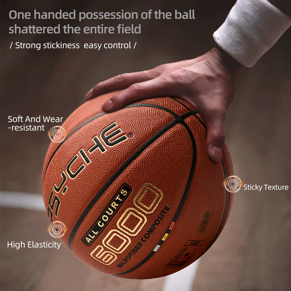 PSYCHE Basketball Officiel Taille 7 - Cuir PU souple au toucher durable, antidérapant Idéal pour les jeux et l'entraînement quotidien