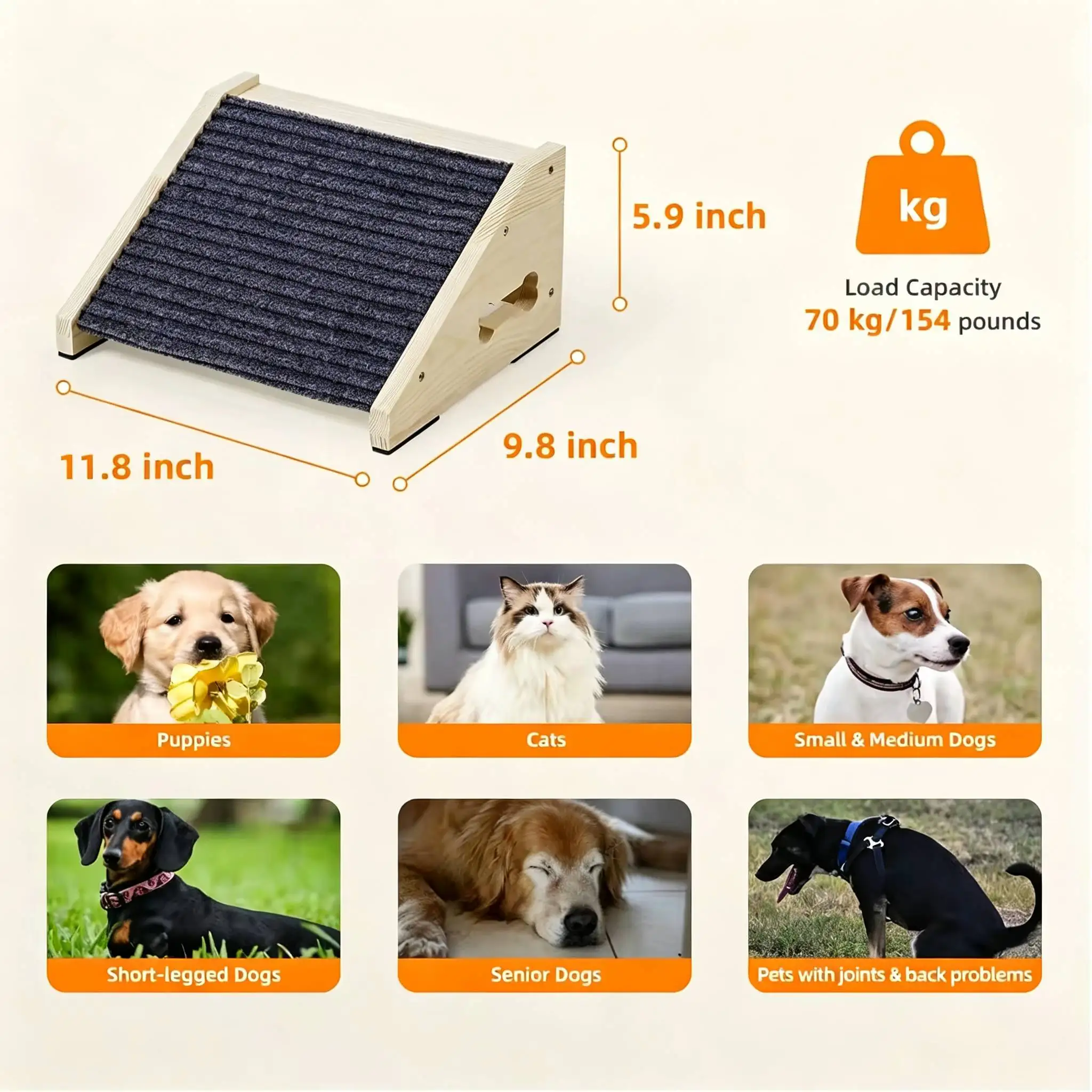 Wooden Dog Stairs Dog Ramps Small Dogs Pets Anti-skid Steps Bed Pet Ramp Pet Stairs for High Bed Sofa Older Cats Dogs view 6
