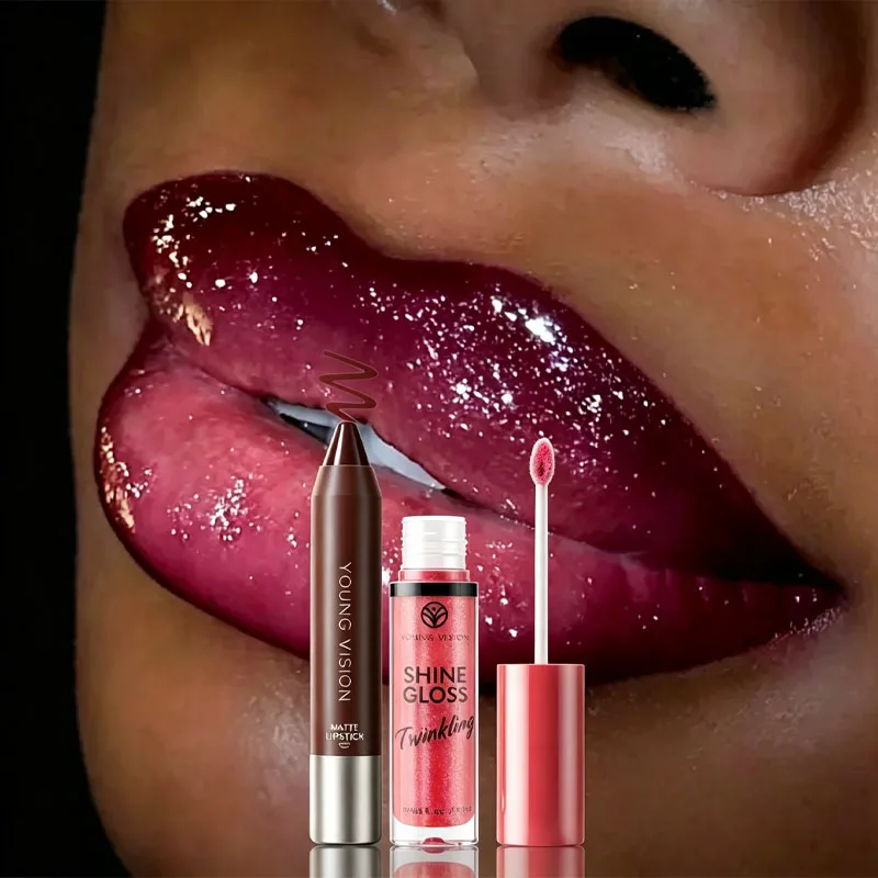 2pcs Hydrating Lip Gloss & Lip Liner Set, Sparkling Finish, Smooth Application, Long-Lasting Color & Hydration, Define Your Lips With 3D Precision, Achieve Dewy Look For Any Occasion, Perfectly Versatile For Every Makeup Style!