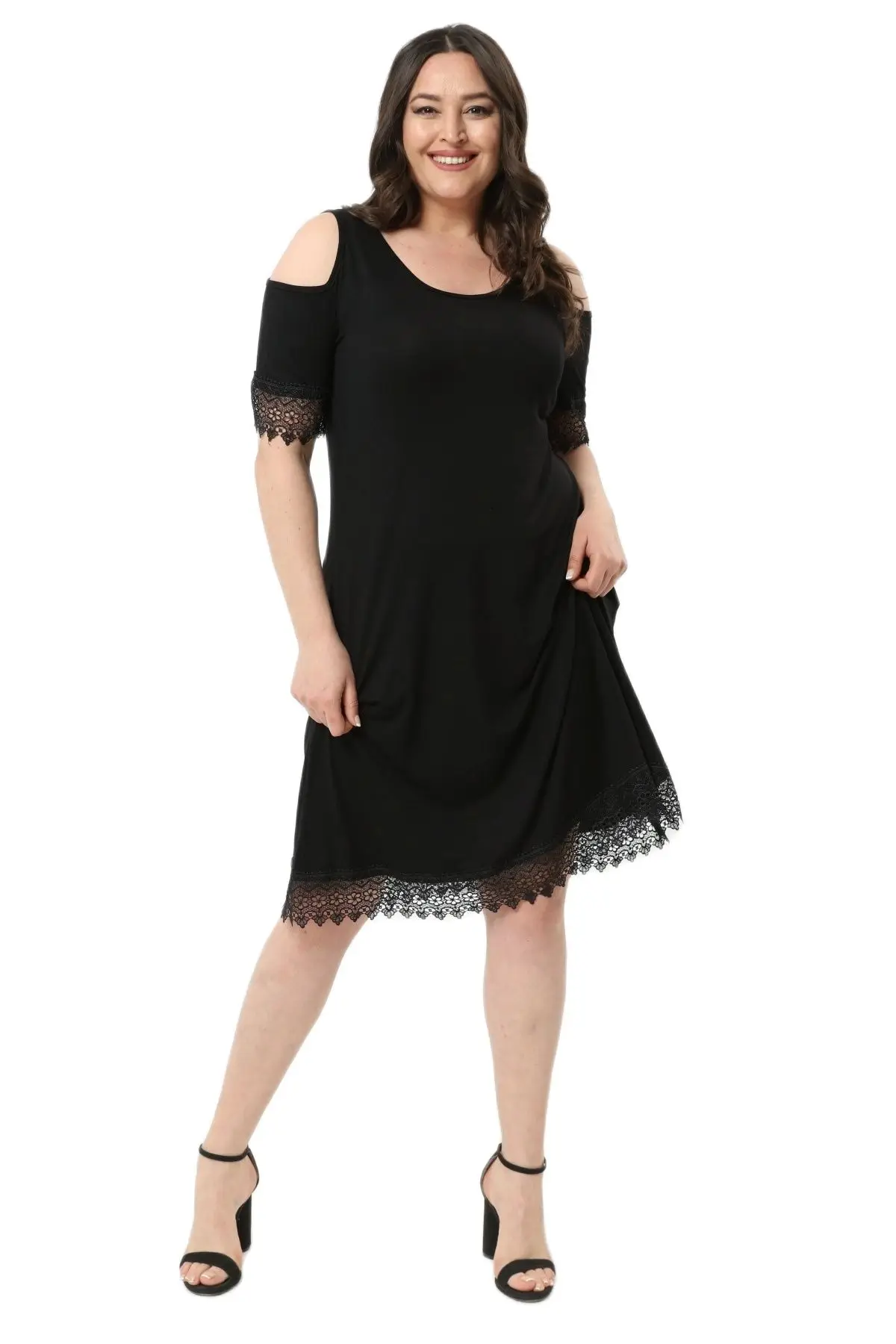 

Women’s Plus Size Dress Off Shoulder Embroidery Lace Detail, Designed and Made in Turkey, New Arrival