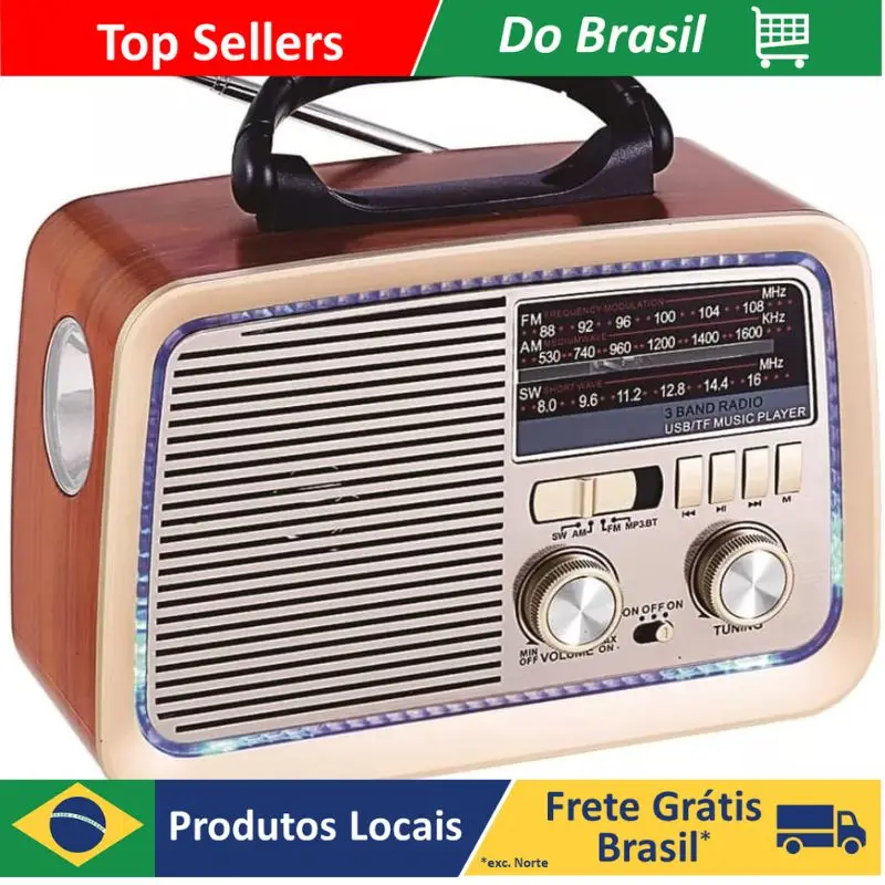 Radio Retrô Entrada Usb Microsd Lanterna Saida Auxiliar Led