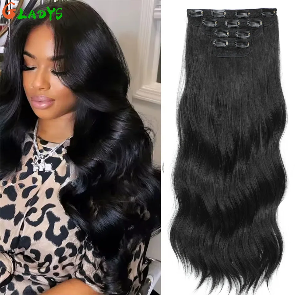 

22 Inch 11 Clip Ins Synthetic Hair Extension High Temperature Fiber Body Wave 4Pcs/lot Clip Ins Daily Use Hair Piece Extensions