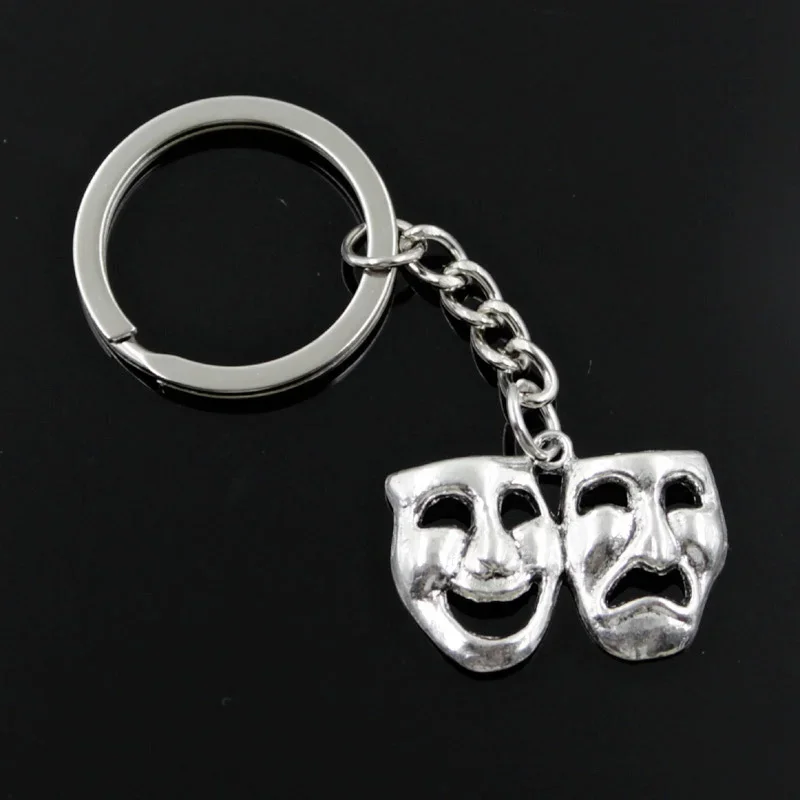 Nowa moda męska 30mm brelok DIY metalowy uchwyt łańcuszek Vintage komedia tragedia maski 31x23mm srebrny kolor wisiorek prezent — zdjęcie 2