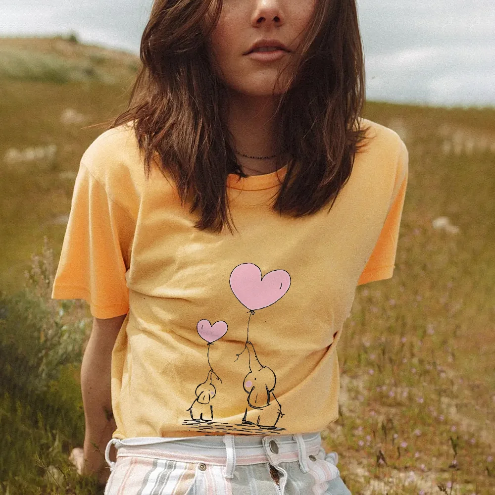 

2024 Summer Funny Short sleeve t-shirt balloon Print Women t shirt Plus Size Casual Tops tshirts Kawaii cute Elephant