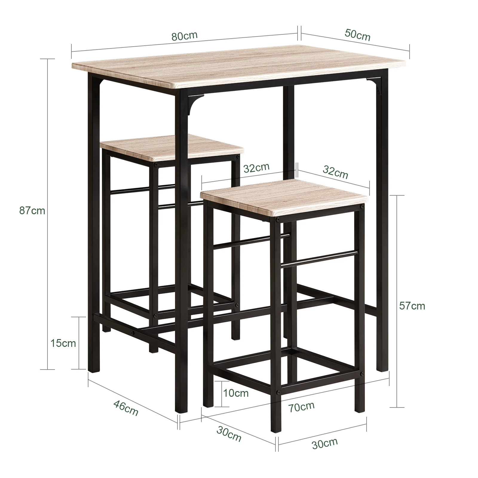 SoBuy OGT10 Bartisch Set 3-teilig Bistrotisch mit 2 Stühlen Esstisch Sitzgruppe – Detail 2