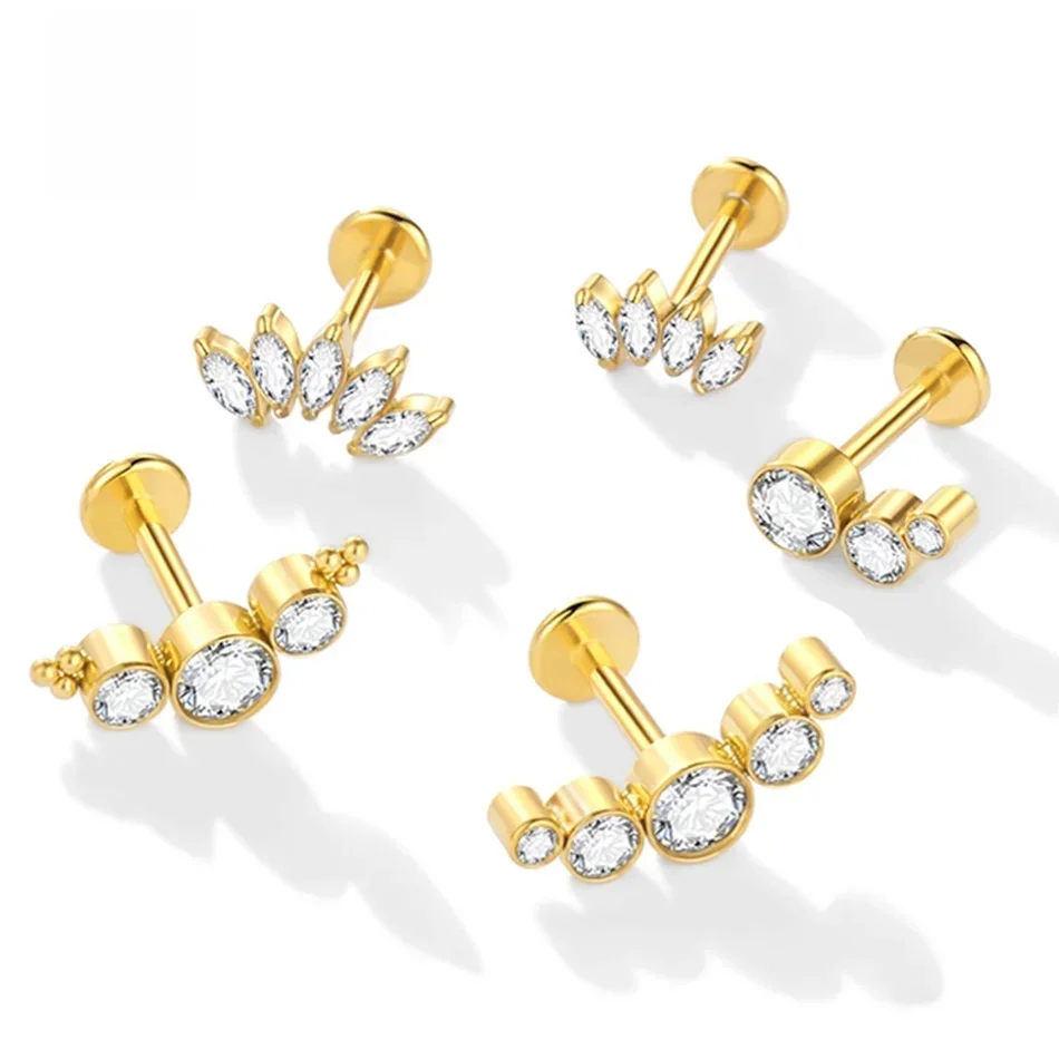 1PC Labret Piercing Titanium Goud Kleur Conch Helix Piercing Stud Oorbel Kubieke Zirkoon Lip Studs Ring Kraakbeen Oorbel Sieraden - afbeelding 2
