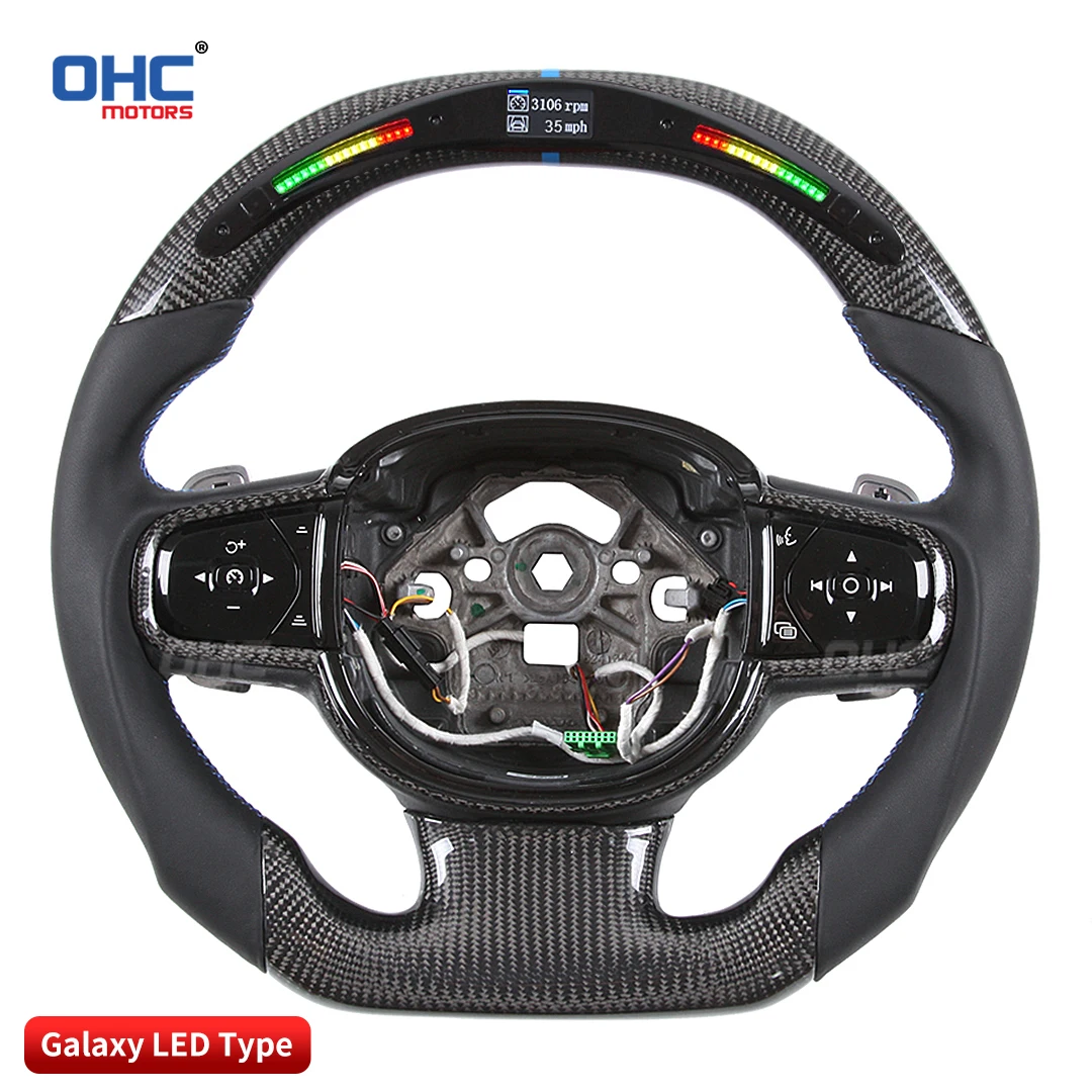 OHC Customized 100% Real Carbon Fiber Leather Light Up LED Racing Car Steering Wheel Compatible for Volvo XC90, XC60, V60, XC40