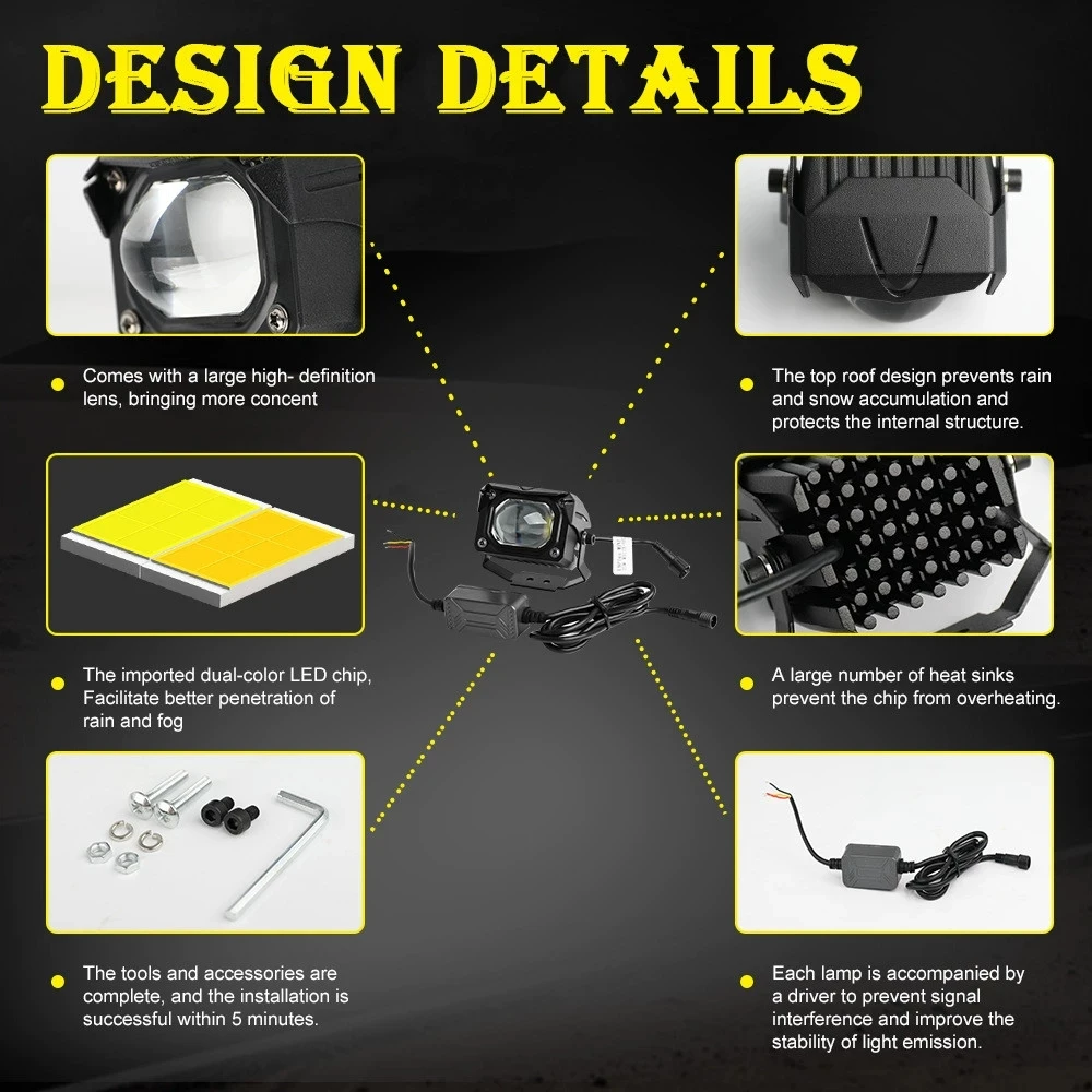 HAOSJ U9 Plus 2.0'' Bi LED Projector Lens 12V 120W 47000LM Car Headlights Kit Retrofit Universal - Image 2