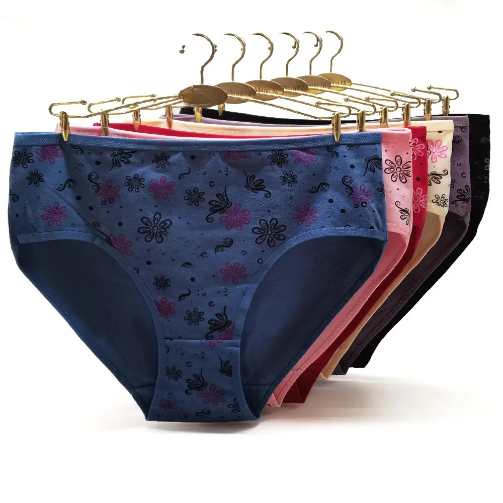 Slips en coton pour femmes, imprimé sexy, grande taille, taille moyenne, sous-vêtements pour femmes, entrejambe en coton 2XL 3XL 4XL, 6 pièces/ensemble