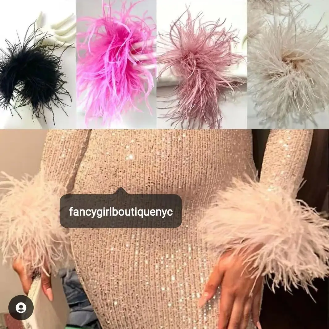 1 Pair Feather Snap Cuffs - Ostrich Feather Cuffs Snap on For Matching Costumes and Dresses Fashionable Wristband with Feathers