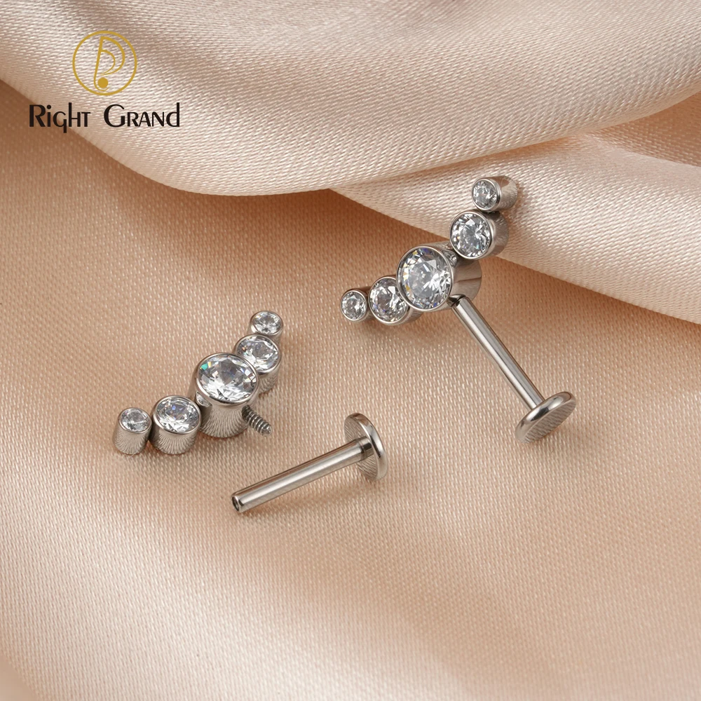 Right Grand ASTM F136 Titanium Stud Cluster CZ Earring Internally Threaded Helix Rook Daith Conch Tragus Cartilage Ear Piercing
